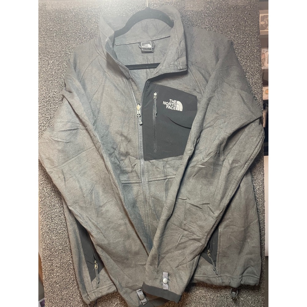 The North Face Full Zip Fleece Jacket Mens L Grey Black Pocket Activewear